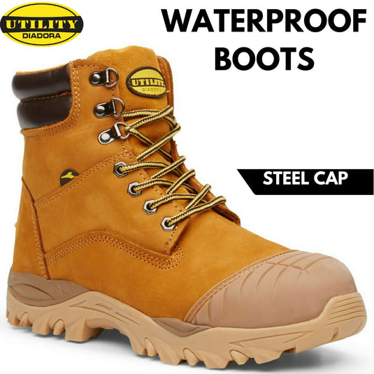 DIADORA Utility Craze WATERPROOF Work Boots Steel Cap Leather Nubuck - Wheat-1