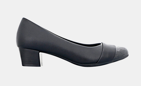 Panache Velver Mid Block Heel Court Shoe in Black-1