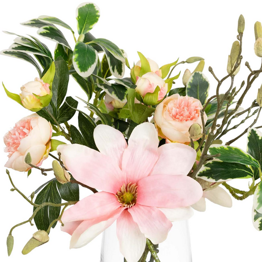 50cm Faux Magnolia Arrangement in Glass Vase Artificial Plant Flower Tree Fake-2