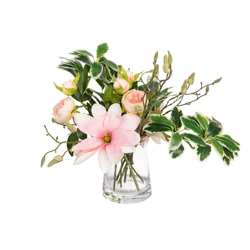 Load image into Gallery viewer, 50cm Faux Magnolia Arrangement in Glass Vase Artificial Plant Flower Tree Fake-3
