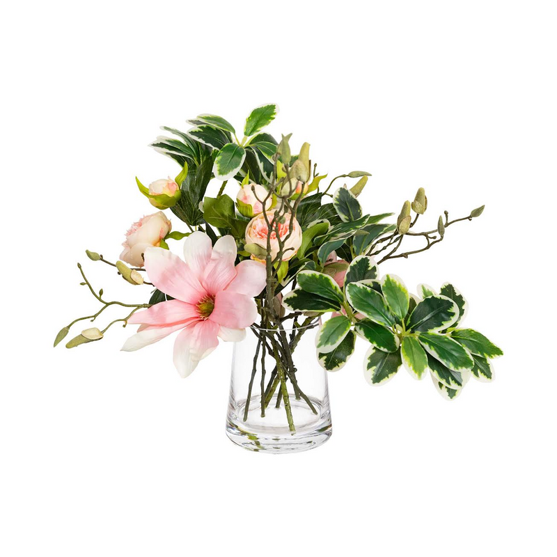 Load image into Gallery viewer, 50cm Faux Magnolia Arrangement in Glass Vase Artificial Plant Flower Tree Fake-1
