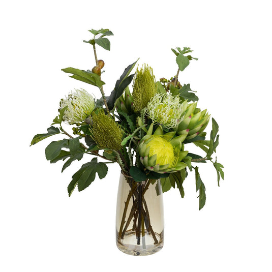 Macintyre Artificial Flowers Protea & Leucospermum Arrangement in Vase 70cm-0