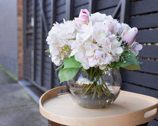 28cm Hydrangea Arrangement in Fish Bowl Artificial Flower Plant Decor-2