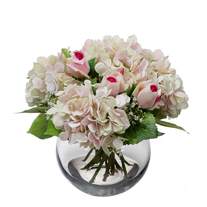 Load image into Gallery viewer, 28cm Hydrangea Arrangement in Fish Bowl Artificial Flower Plant Decor-1
