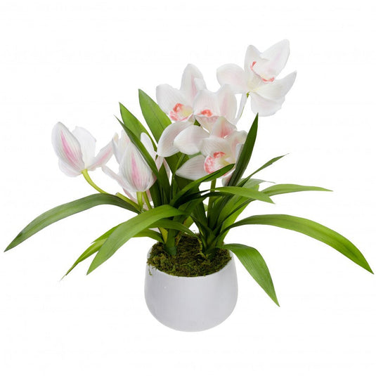 43cm Faux Cymbidium in Pot Artificial Flower Fake - Cream-0