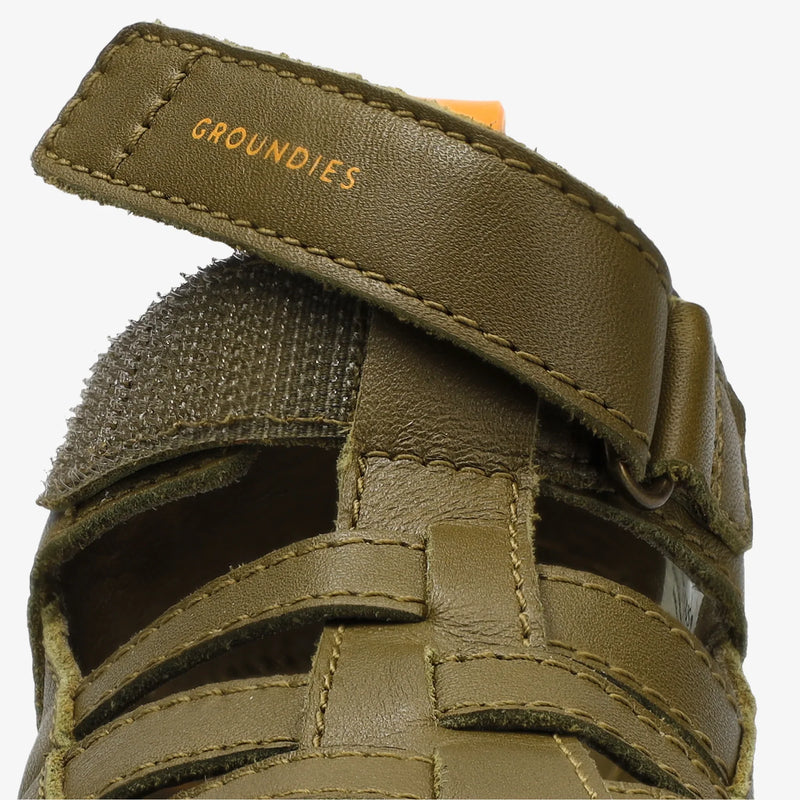 Load image into Gallery viewer, Groundies Noto 2.0 Kids' Barefoot Sandals – Khaki/Orange

