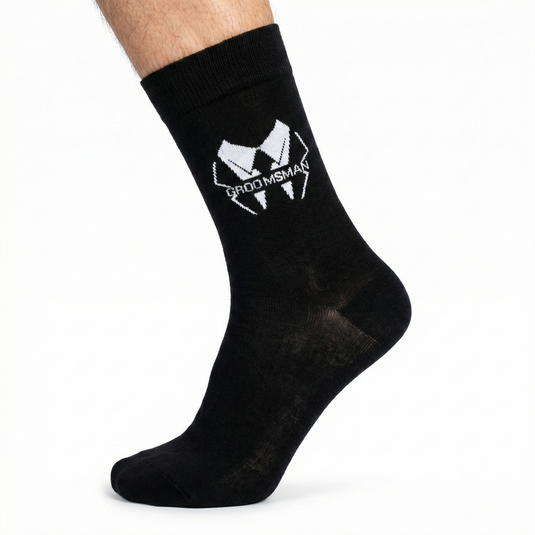 1x Pair Luxury Mens Bamboo Socks for Weddings - Groomsman in Black (One Size 7-11)-1