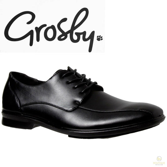 Grosby OLIVER Mens Black Shoes Formal Dress Work Lace Up Synthetic Leather-1