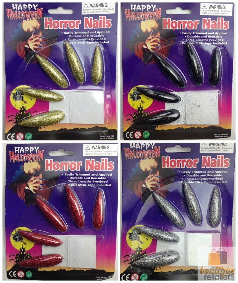 Load image into Gallery viewer, 10x Long GLITTER HORROR NAILS Halloween Party Costume Accessory Vampire Witch-0
