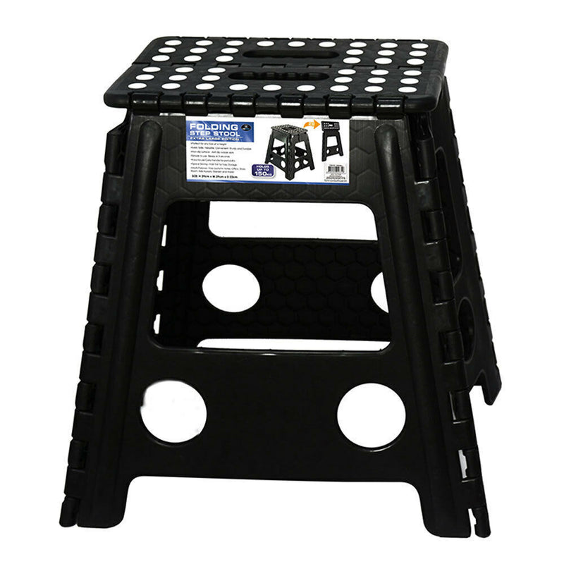 Load image into Gallery viewer, 39cm Plastic Folding Step Stool Portable Chair Flat Indoor/Outdoor Home - Black-0
