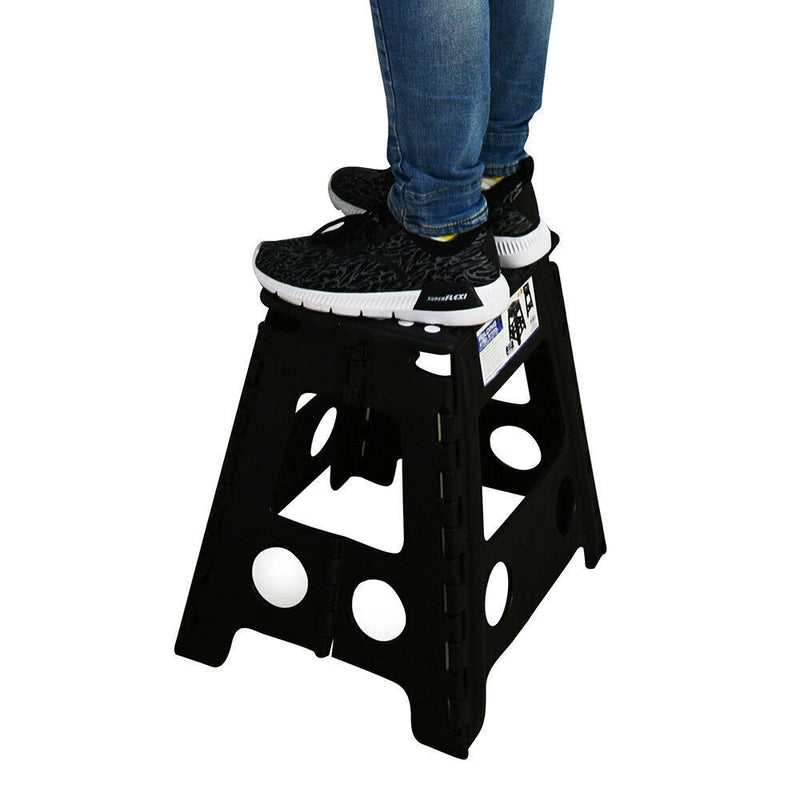 Load image into Gallery viewer, 39cm Plastic Folding Step Stool Portable Chair Flat Indoor/Outdoor Home - Black-2
