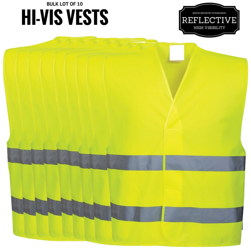Load image into Gallery viewer, 10x Hi Vis Safety Vest Reflective Tape Workwear Night &amp; Day Bulk - Yellow - One Size-1
