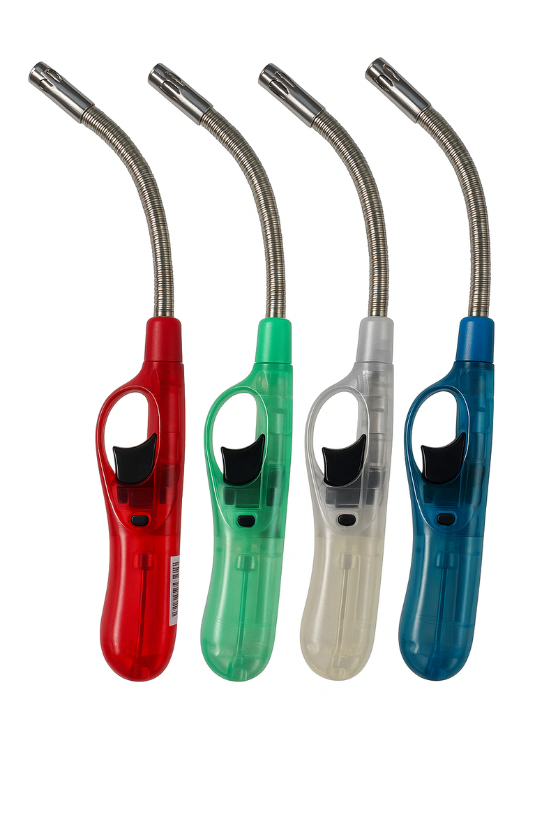 Load image into Gallery viewer, 12x Clear Flexible Gas Lighter for BBQ Kitchen Cigarette w/ Safety Lock - Assorted Colours-2
