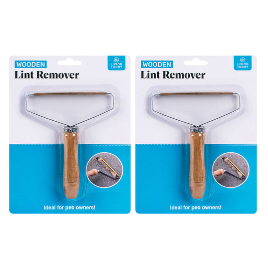 2x Wooden Lint Remover 13x16.5cm Clothes Brush - Natural-1