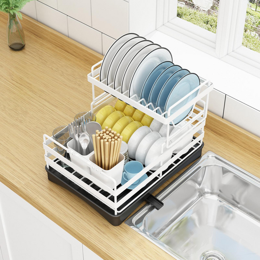 Viviendo 2 Tier Kitchen Counter Dish Rack - White-1