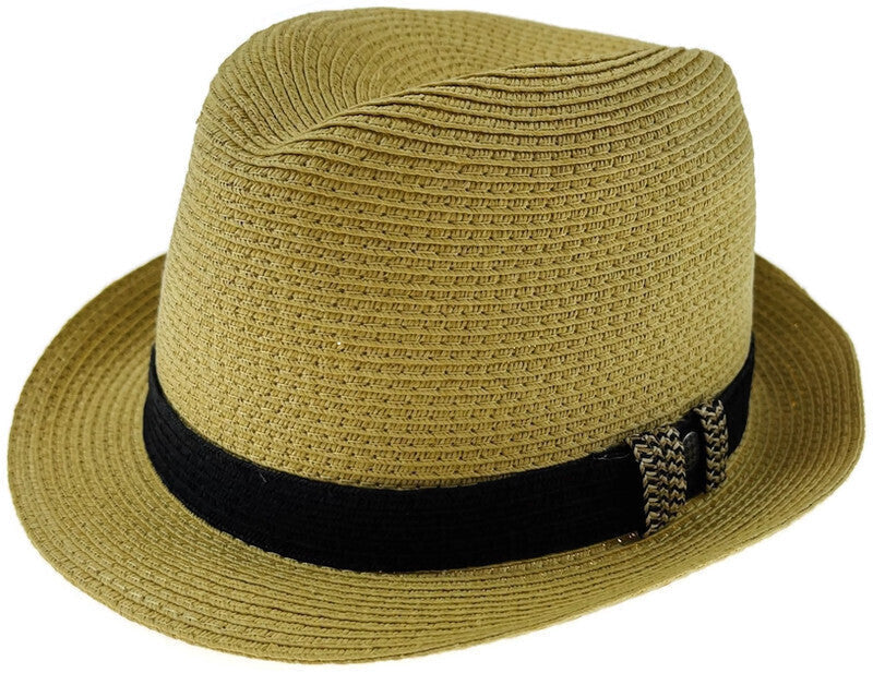 Load image into Gallery viewer, Dents Toyo Straw Trilby Fedora Hat Summer Fedora Small Brim - Natural/Black-0
