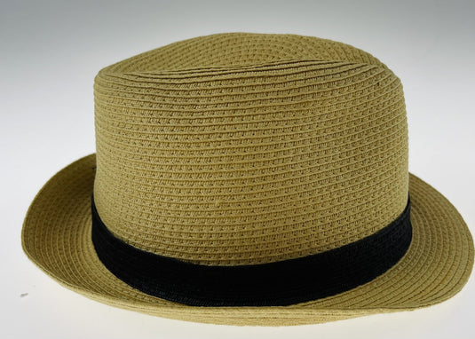 Dents Toyo Straw Trilby Fedora Hat Summer Fedora Small Brim - Natural/Black-4