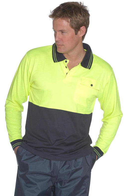 HUSKI Hi Vis Polo Shirt Long Sleeve Safety High Visibility Workwear Driver PPE-7