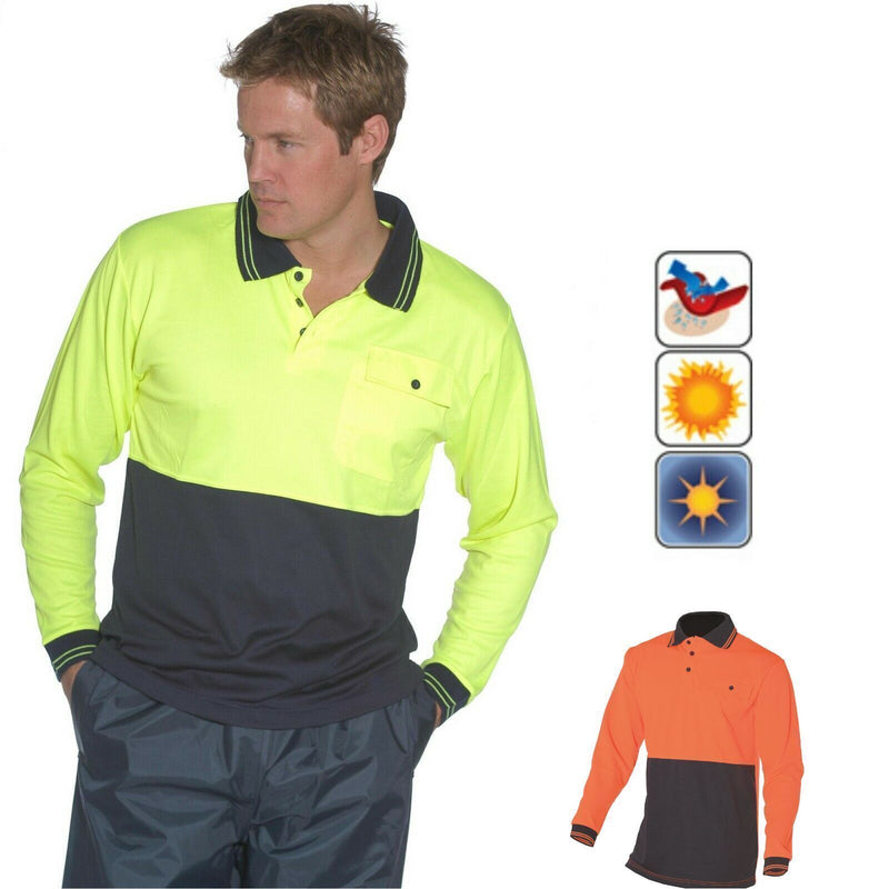 Load image into Gallery viewer, HUSKI Hi Vis Polo Shirt Long Sleeve Safety High Visibility Workwear Driver PPE-0
