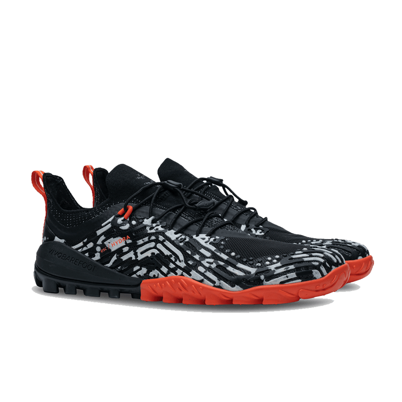 Load image into Gallery viewer, Vivobarefoot Hydra ESC Womens Obsidian swimrun shoes in black and red with hydrodynamic design.
