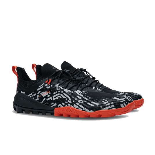 Vivobarefoot Hydra ESC Womens Obsidian swimrun shoes in black and red with hydrodynamic design.