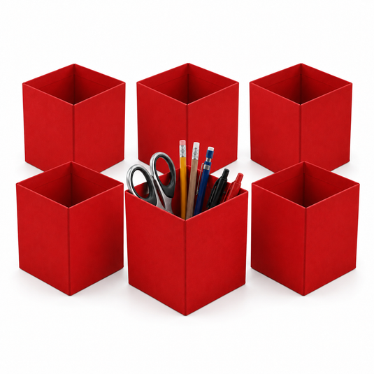 12x Foldable Pencil Cup for Home Office Desk Ruler Scissor Holder EAZI FOLD in Red-0