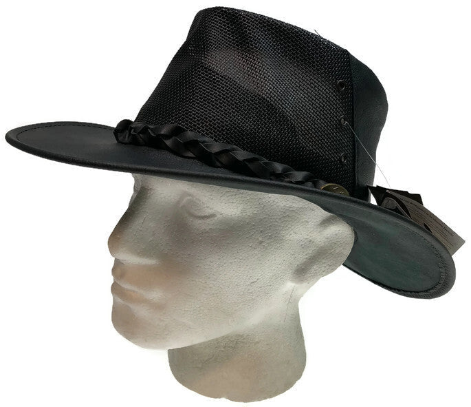 JACARU Full Grain Kangaroo Leather Breeze Cooler Hat Oil Skin Mesh Vent Outback-10