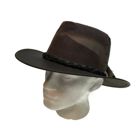 JACARU Full Grain Kangaroo Leather Breeze Cooler Hat Oil Skin Mesh Vent Outback-5