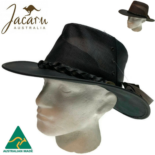 JACARU Full Grain Kangaroo Leather Breeze Cooler Hat Oil Skin Mesh Vent Outback-1