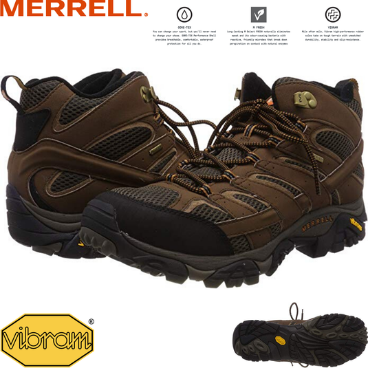 Merrell Mens Moab 2 Mid GTX Gore-Tex Hiking Shoes Boots Trail Outdoor - Earth-1