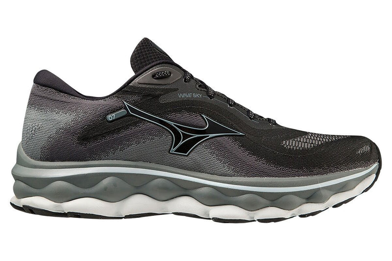 Load image into Gallery viewer, Mens Mizuno Wave Sky 7 2E Wide Black/Glacial Ridge/Stormy Weather, Size US 9.5-0
