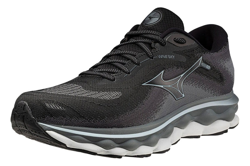 Load image into Gallery viewer, Mens Mizuno Wave Sky 7 2E Wide Black/Glacial Ridge/Stormy Weather, Size US 9.5-4
