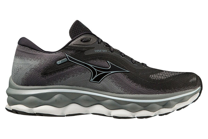 Mens Mizuno Wave Sky 7 2E Wide Black/Glacial Ridge/Stormy Weather, Size 11.5-0