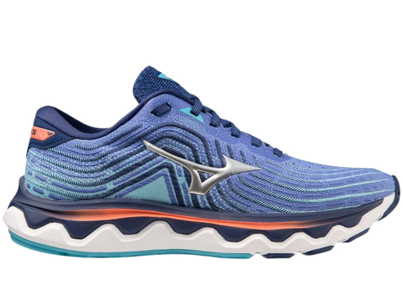 Load image into Gallery viewer, Mizuno Womens Wave Horizon 6 Running Shoes Dazzling Blue/Silver/Neon Flame, 8.5-0
