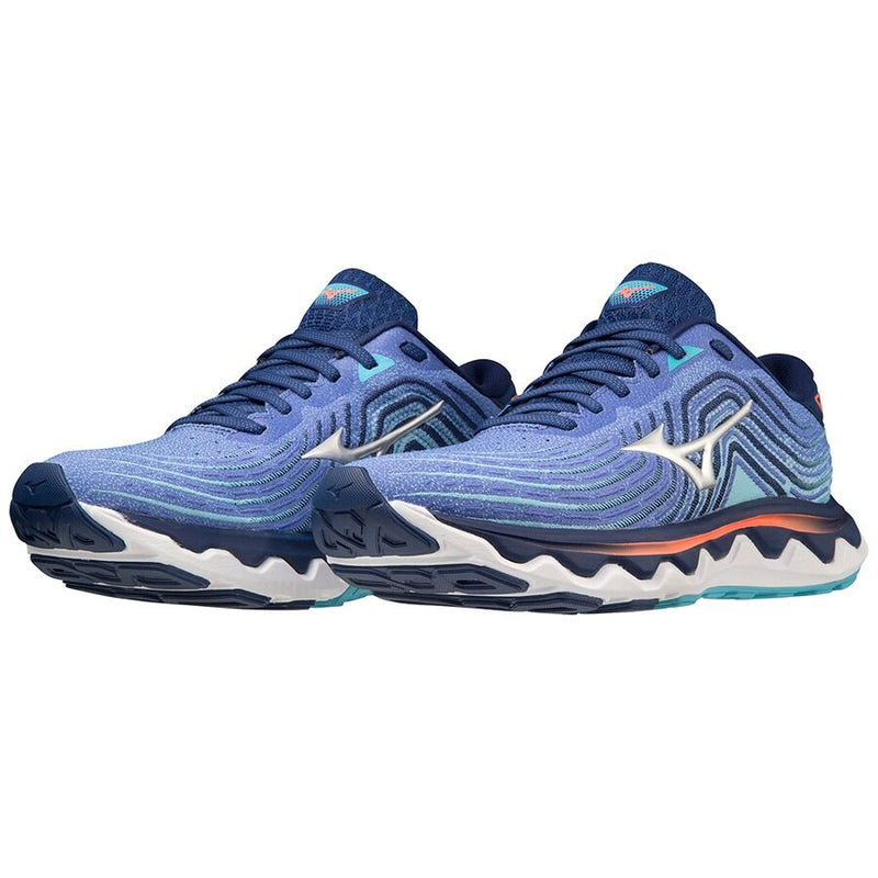Load image into Gallery viewer, Mizuno Women's Wave Horizon 6 Running Shoes in Dazzling Blue/Silver/Neon Flame – Size US 7.5-3

