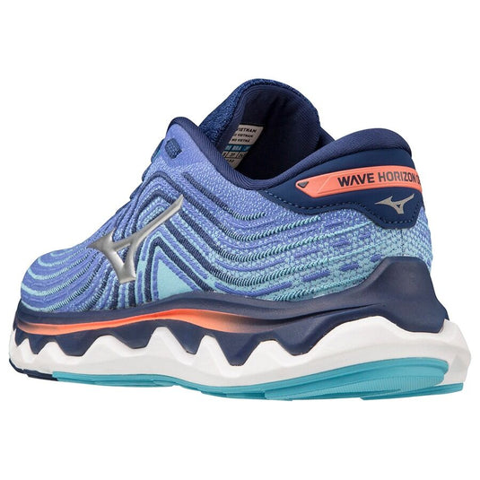 Mizuno Women's Wave Horizon 6 Running Shoes in Dazzling Blue/Silver/Neon Flame – Size US 7.5-4
