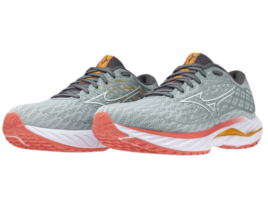 Mizuno Womens Wave Inspire 20 Running Shoes – Grey Mist/White/Dubarry – Size US 7-3