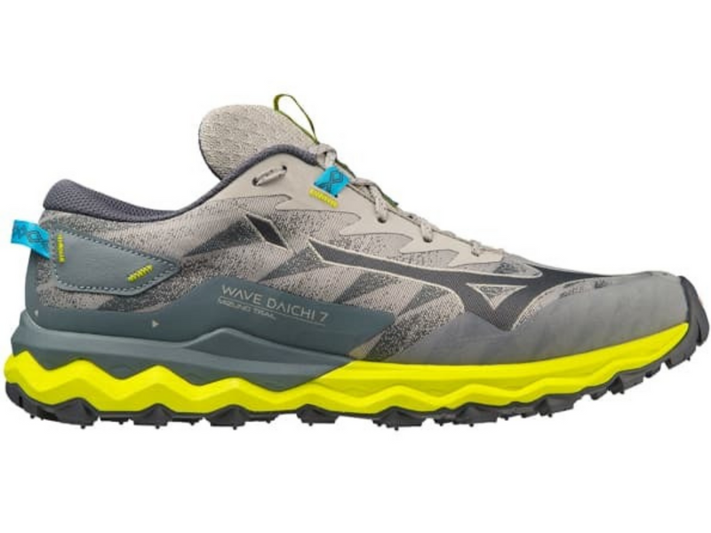 Load image into Gallery viewer, Mizuno Wave Daichi 7 Mens Trail Shoes Gray/Blue/Bolt Size US 10.5-1
