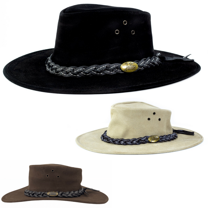 JACARU Wallaroo Suede Leather Hat UV Protection Water Resistant Wide Brim 1007-0