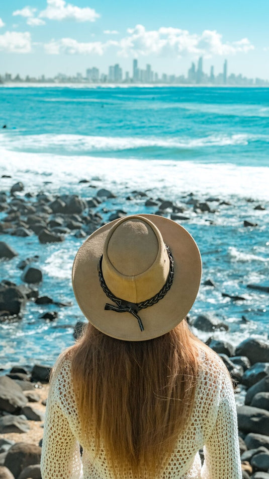JACARU Wallaroo Suede Leather Hat UV Protection Water Resistant Wide Brim 1007-3