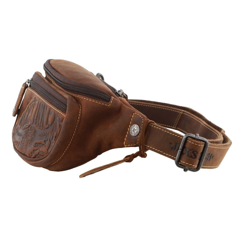 Load image into Gallery viewer, Jack&#39;s Inn Mudslide Brown Crazy Horse Leather Bumbag Waist Belt Bag Pouch in Cognac-3
