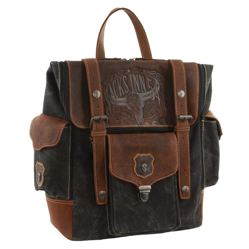 Load image into Gallery viewer, Jack&#39;s Inn Panama Canvas and Leather Backpack Bag Vintage Western in Cognac-0
