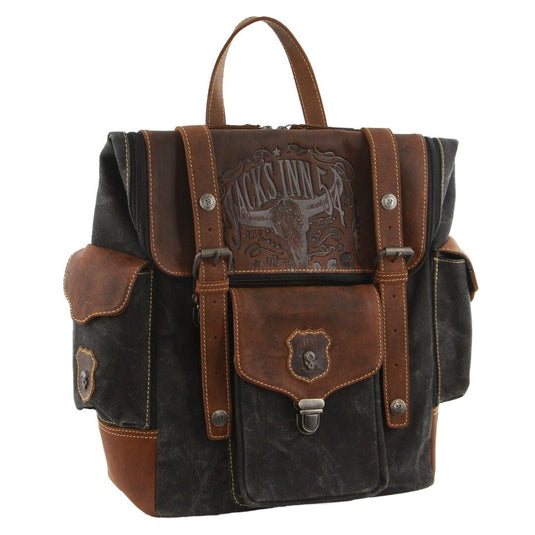 Jack's Inn Panama Canvas and Leather Backpack Bag Vintage Western in Cognac-0