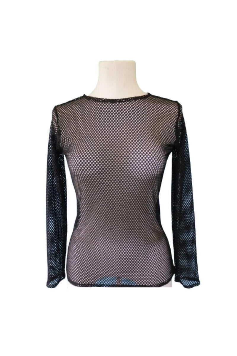 Load image into Gallery viewer, Womens Fishnet Mesh Top Long Sleeve Sheer See Through Party Costume - Black-3
