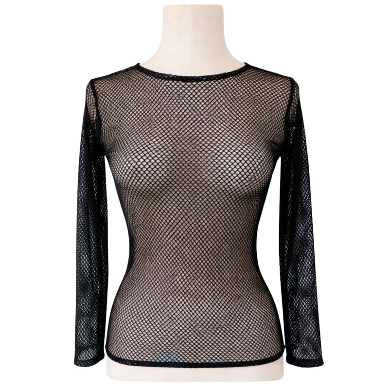 Load image into Gallery viewer, Womens Fishnet Mesh Top Long Sleeve Sheer See Through Party Costume - Black-1
