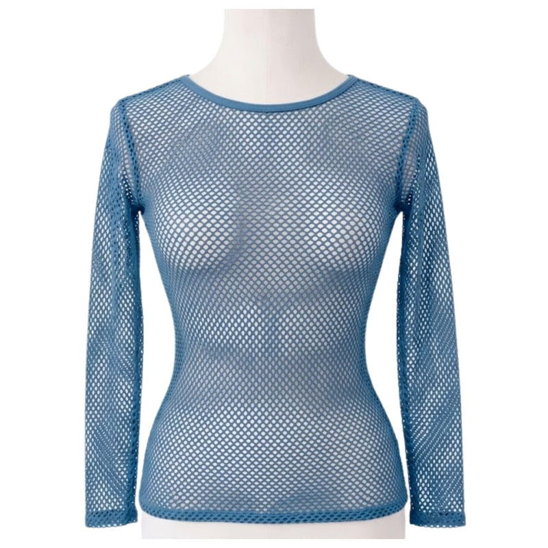 Load image into Gallery viewer, Womens Fishnet Mesh Top Long Sleeve Sheer See Through Party Costume - Blue-0
