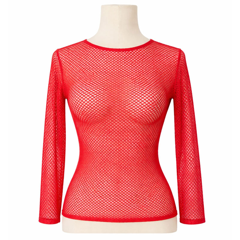 Load image into Gallery viewer, Womens Fishnet Mesh Top Long Sleeve Sheer See Through Party Costume - Red-1
