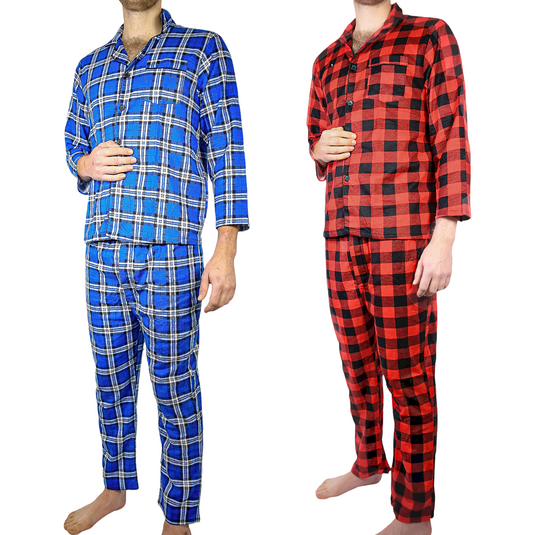Mens Flannelette Pyjama Set Sleepwear Soft 100% Cotton PJs Two Piece Pajamas-0