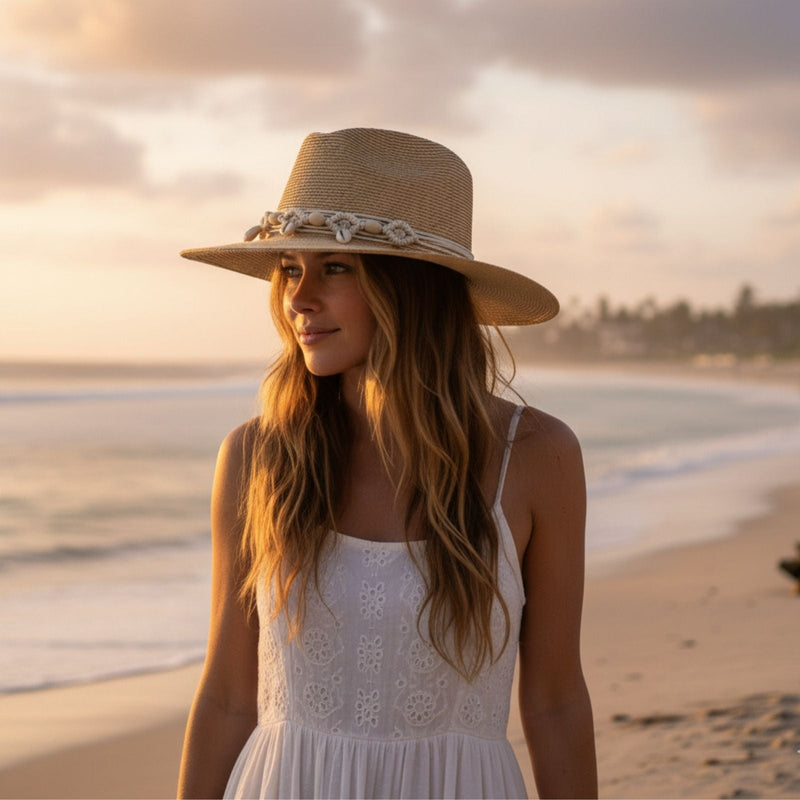 Load image into Gallery viewer, Jacaru 1816 Straw Shell Natural Hat – Palm Straw | Shell Hatband | Vegan
