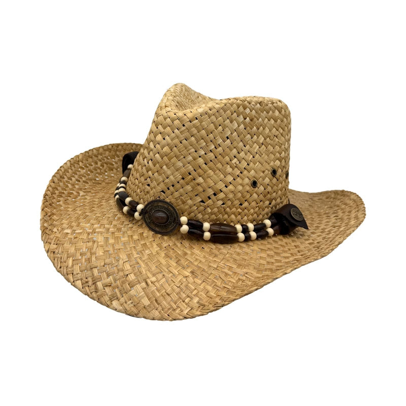Load image into Gallery viewer, Jacaru 1818C Straw Cowboy Hat – Inca Beads | UPF 50+
